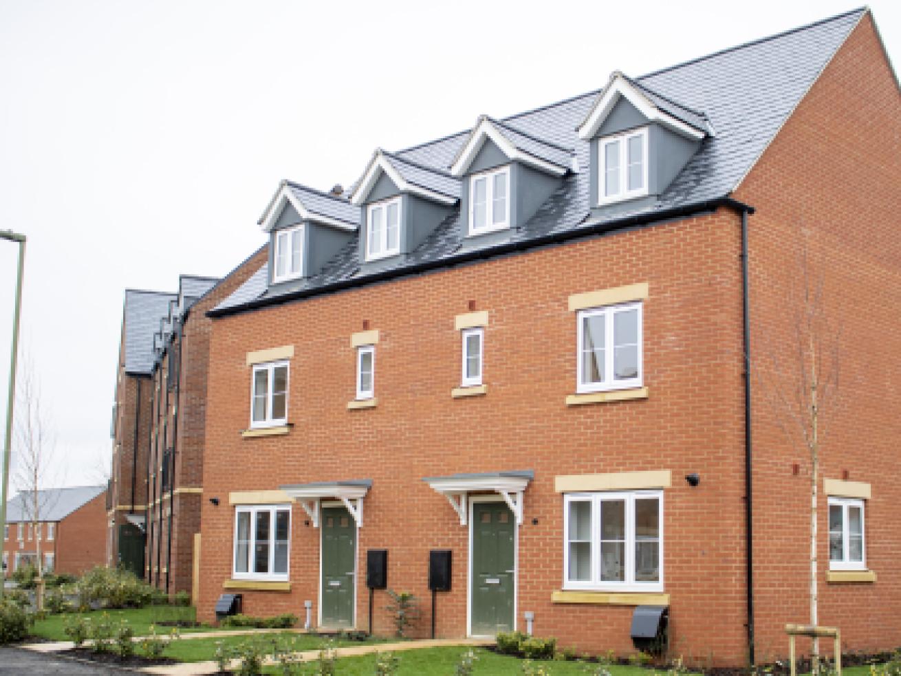 Red brick semi detached houses at the Bidford Leys development